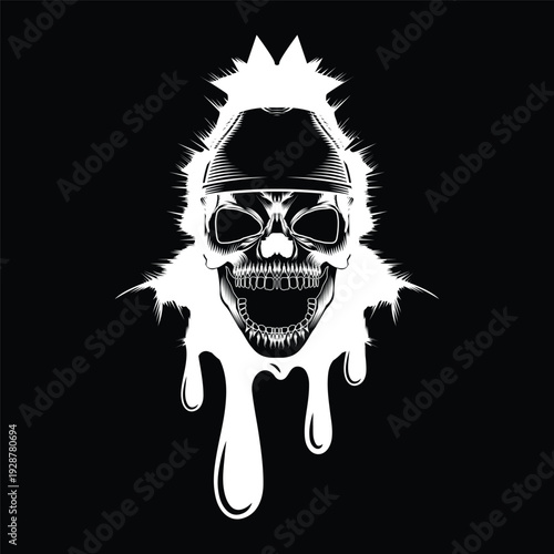 Monochrome illustration of skull. On white background
