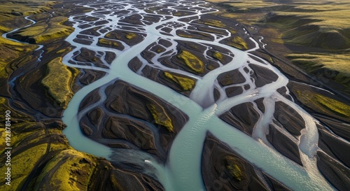 Aerial View of River Delta Landscape.