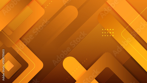 A high-energy abstract layout with rounded diagonal bars and fine lines set against a warm orange and amber gradient