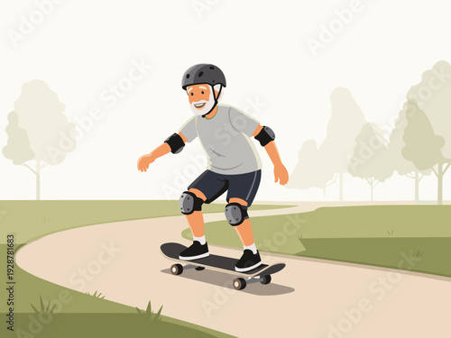 Elderly man skateboarding on path in park during daytime  