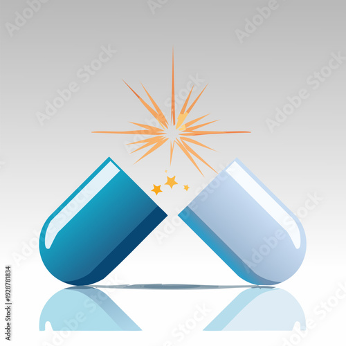 Open Capsule with Shining Contents for Health.