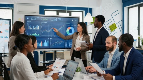 Business Team Analyzing Data Dashboard - Corporate Analytics Meeting
