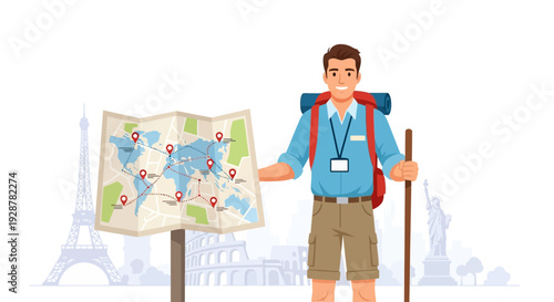 Young traveler planning adventure with map in hand confidently