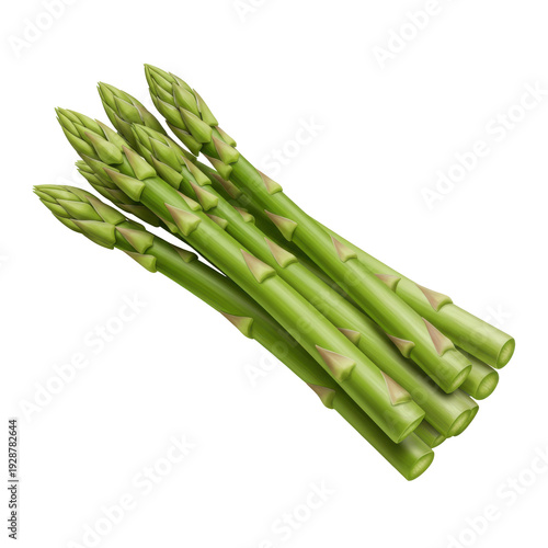 Freshly harvested asparagus spears vibrant green color and texture isolated on white background
