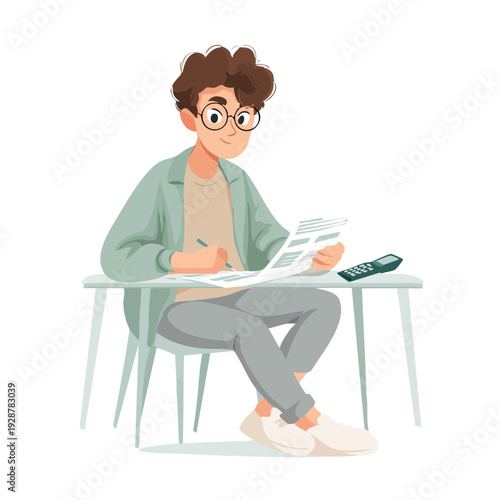 Young professional at desk working on documents.