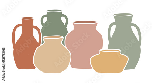 Collection of seven abstract ceramic vases in various shapes and sizes.