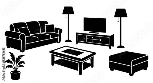 Black Living Room Furniture Set with Sofa and Television Table