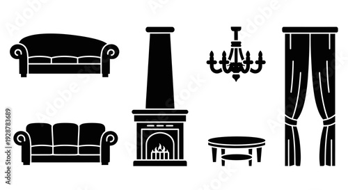 Living Room Interior Furniture Set With Fireplace Sofa And Chandelier