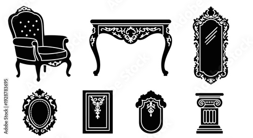 Classic Vintage Luxury Furniture Set With Ornate Table Mirror Armchair