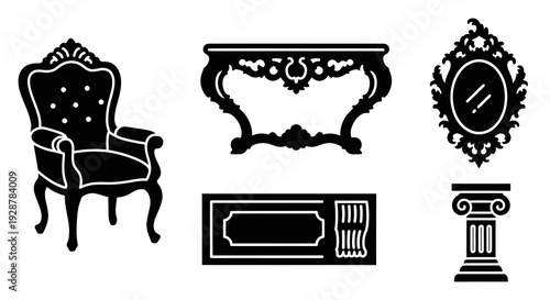 Classic Royal Antique Furniture Collection With Luxury Armchair And Mirror