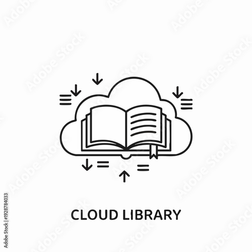 Cloud Library Open Book Icon Illustration.