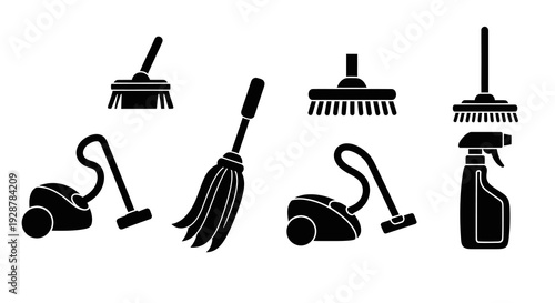 Cleaning Service Tools Icons With Vacuum Cleaner Broom And Spray