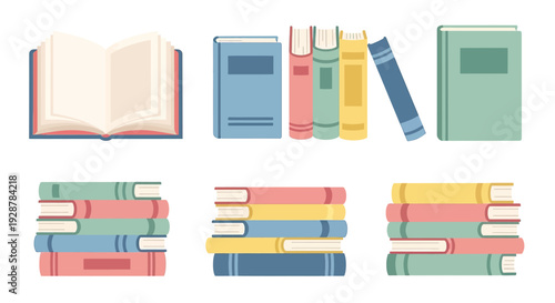 Collection of Colorful Books and Notebooks.