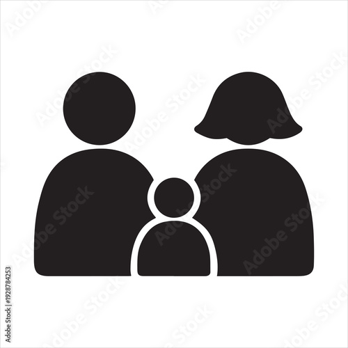 Family silhouette of mother, father, and child in black design