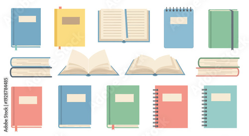 Collection of Various Colored Notebooks and Books.