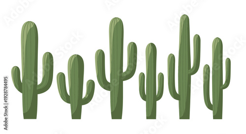 Collection of Various Green Cacti Shapes.