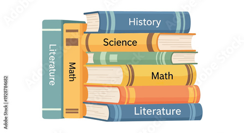 Stack of Textbooks with Various Subjects.