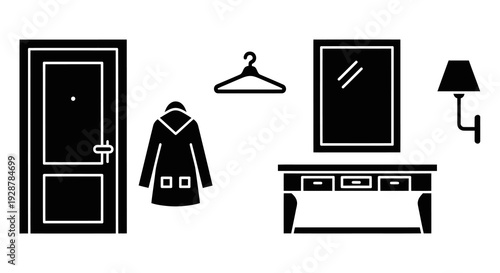 Entryway Hallway Furniture Silhouette With Door Mirror Hanger And Console