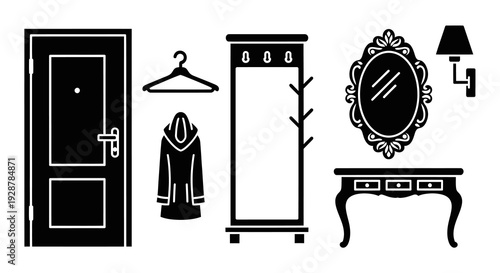 Hallway Entryway Furniture Silhouette Set With Door Mirror And Console