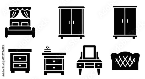 Classic Bedroom Furniture Silhouette With Bed Wardrobe And Dressing Table