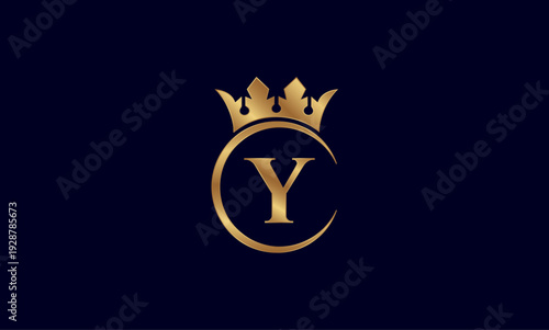 Luxury Golden Letter Y Logo with Royal Crown and Circular Frame on Dark Background