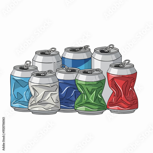Crushed Aluminum Cans in Colorful Stack.