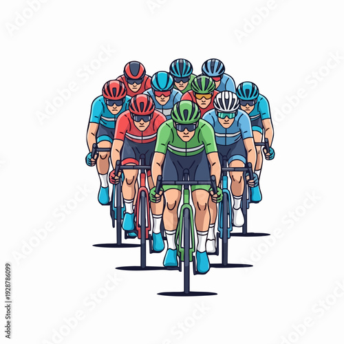 Cyclists Racing in a Dynamic Peloton Group.