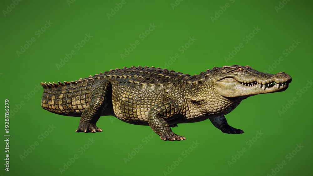 Dynamic alligator movements on vibrant green screen isolated background ...