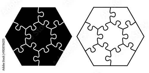 Cutting lines grid design jigsaw puzzle. Jigsaw puzzle blank template. 7 pieces. Editable stroke weight. Vector illustration.