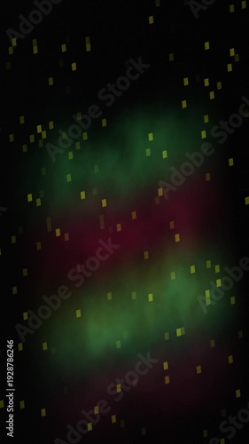 Abstract glowing geometric shapes floating and shimmering on a dark colorful background