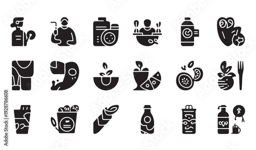 Nutrition and healthy lifestyle icons featuring natural supplements diet and wellness motifs