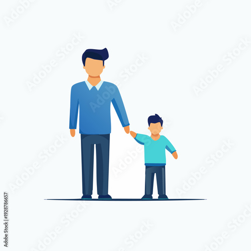 Father and son holding hands illustration.