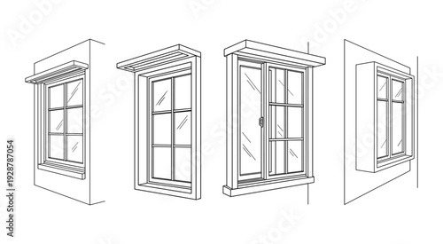 Architectural sketches of windows on transparent background vector