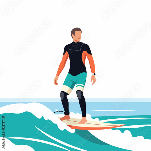 Man in colorful wetsuit surfing a wave, enjoying the ocean and water sports.