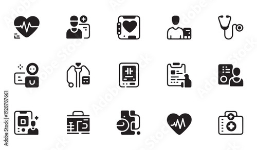 Professional medical icons set in silhouette, technology and healthcare applications