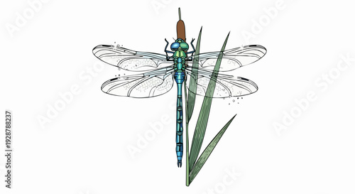 Dragonfly Perched On Grass Blade.