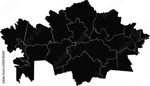 Afghanistan map silhouette with provincial borders, detailed country outline of Afghanistan, black vector illustration isolated on white background