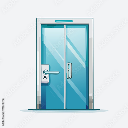 Modern Blue Glass Double Doors with Silver Handles.