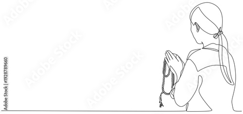 Continuous line vector design of a woman praying on Vesak day eps 3