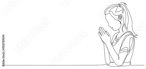 Continuous line vector design of a woman praying on Vesak day eps 1
