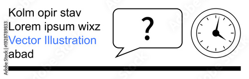 Curiosity, time management, communication, problem-solving, education, brainstorming. Speech bubble with a question mark and a clock. Curiosity and time management concepts