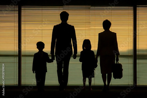 Wallpaper Mural Family Silhouette at Airport Window Sunset. Torontodigital.ca