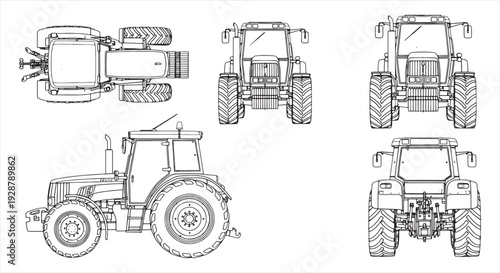 Tractor Blueprint Design – Agricultural Vehicle CAD Engineering Technical Drawing
