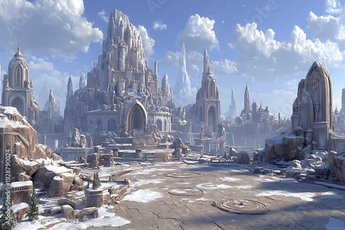 Wallpaper Mural Fantasy medieval castle city landscape winter. Torontodigital.ca