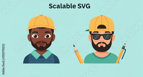 Two cartoon men with different professions and styles.