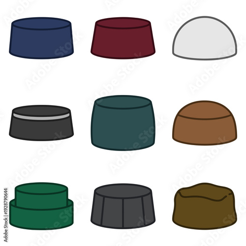 Muslim Cap Variations Flat Vector Illustration Set