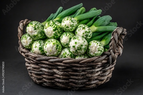 Wallpaper Mural Fresh green and white onions basket. Torontodigital.ca