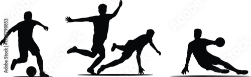 Collection of basketball player silhouettes dribbling and sliding in action poses isolated on white background, black athlete vector set for sports design