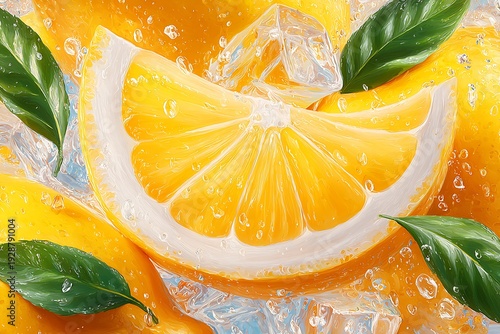 Wallpaper Mural Fresh Lemon Slices with Green Leaves. Torontodigital.ca