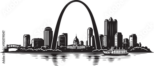 St Louis Skyline Silhouette, Vector Illustration, Isolated on White Background